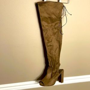 thigh high peep toe heels never worn